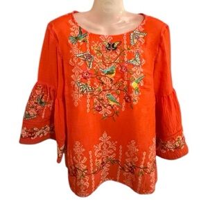 John Mark Embroidered top, hummingbird, butterfly,